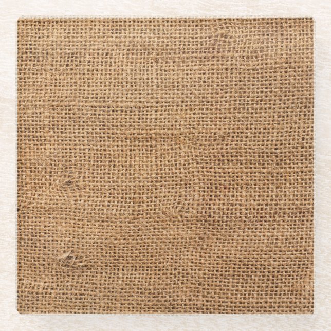 Brown Burlap Cloth Sack Texture Glass Coaster (Front)