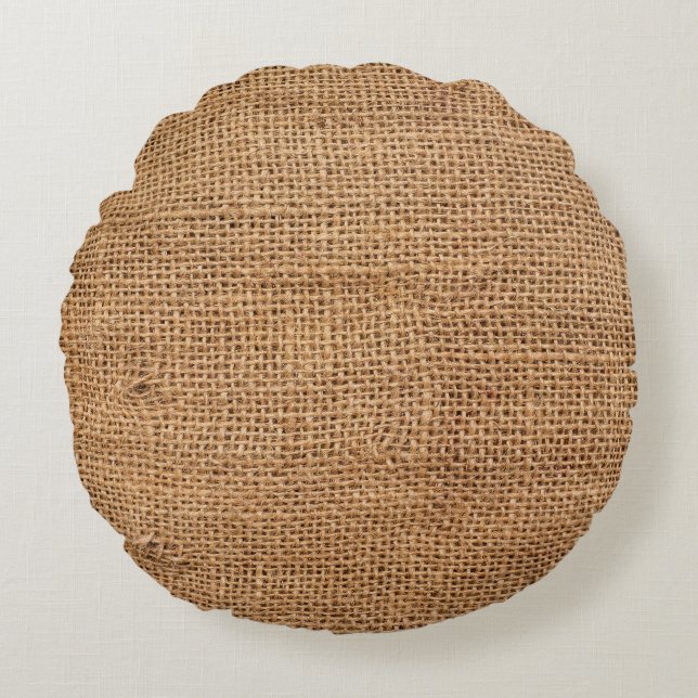 Brown Burlap Cloth Sack Texture Round Pillow (Front)