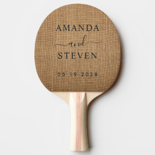 Brown Burlap Couple Names with Wedding Date Ping Pong Paddle