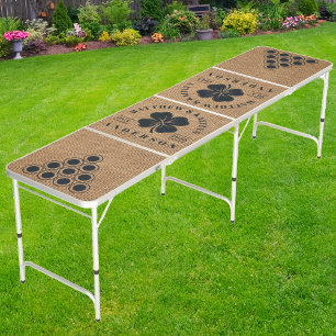 Brown Burlap Irish Lucky Clover Wedding Crest Beer Pong Table
