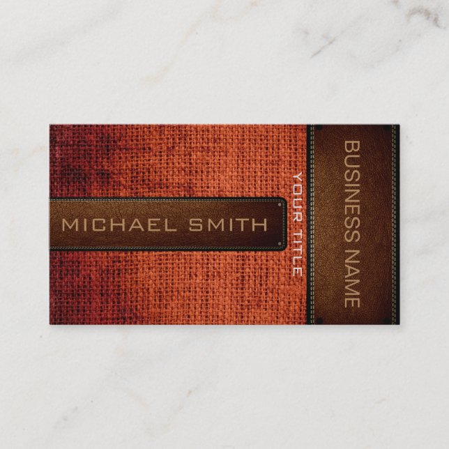 Brown Burlap Linen Rustic Jute Look Leather Business Card (Front)