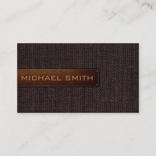 Brown Burlap Linen Rustic Jute Look Leather Business Card