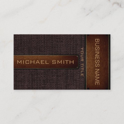 Brown Burlap Linen Rustic Jute Look Leather Business Card