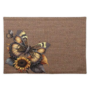 BROWN BURLAP LOOK WITH ORANGE BROWN BUTTERFLY CLOTH PLACEMAT