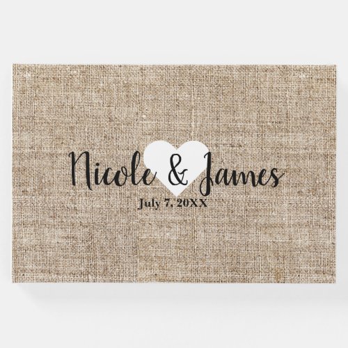 Brown Burlap Minimal Rustic Country Wedding Guest Book