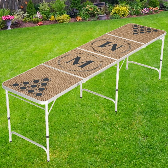 Brown Burlap Modern Circle Monogram Beer Pong Table (Creator Uploaded)
