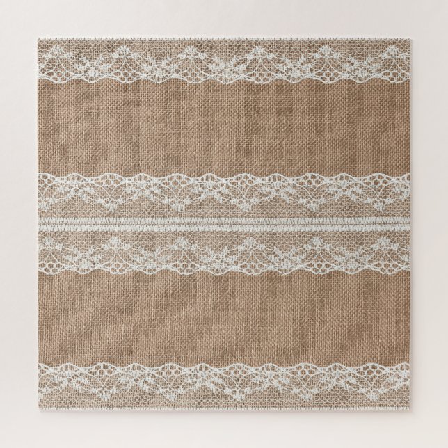 Brown Burlap Off-White Lace Texture Jigsaw Puzzle (Vertical)