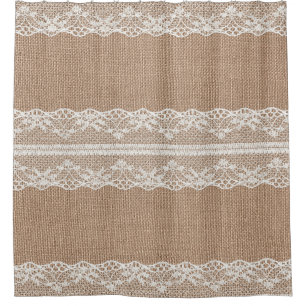 Brown Burlap Off-White Lace Texture Shower Curtain