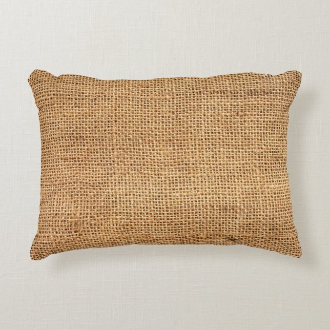 Brown Burlap Sack: Textured Cloth Background Accent Pillow (Front)