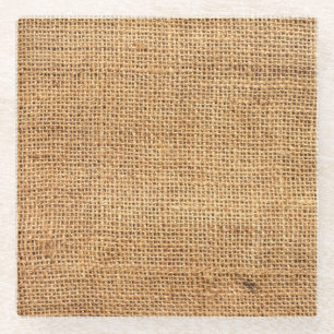 Brown Burlap Sack: Textured Cloth Background Glass Coaster