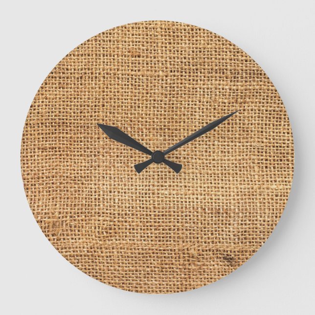 Brown Burlap Sack: Textured Cloth Background Large Clock (Front)