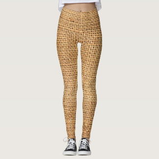Brown Burlap Sack: Textured Cloth Background Leggings