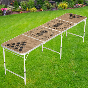 Brown Burlap Tropical Pineapple Wedding Crest Beer Pong Table