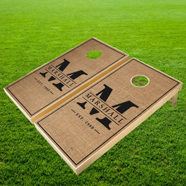 Brown Burlap with Name & Initial Cornhole Set (Creator Uploaded)