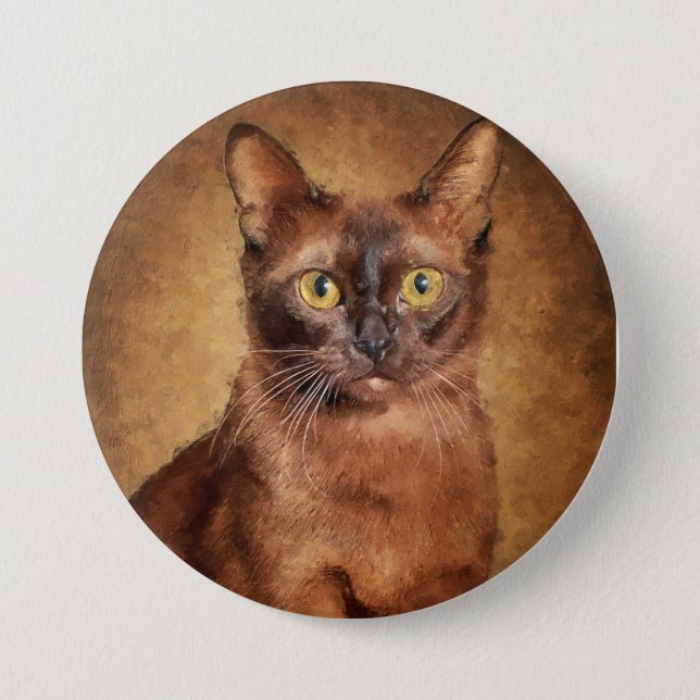 Brown Burmese Cat Artwork Button (Front)