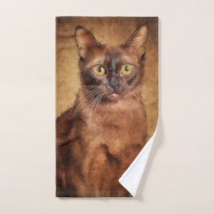 Brown Burmese Cat Bath Towel Set