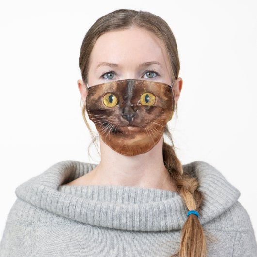 Brown Burmese Cat Face Adult Cloth Face Mask (Worn)