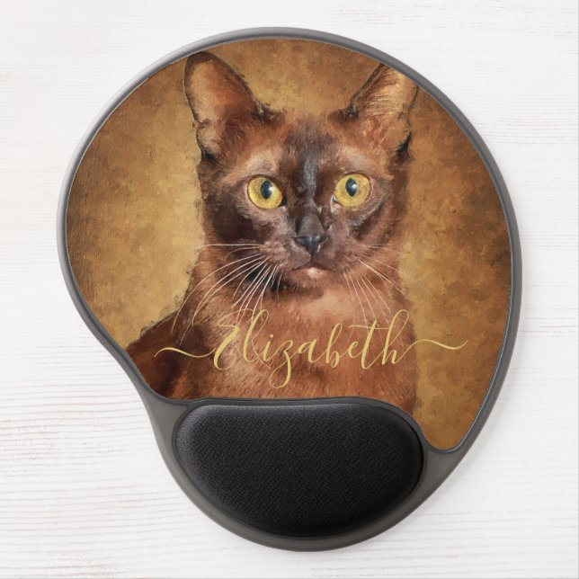 Brown Burmese Cat Portrait Personalized Gel Mouse Pad (Front)