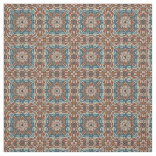 Brown Burnt Orange Taupe Blue Teal Ethnic Look Fabric