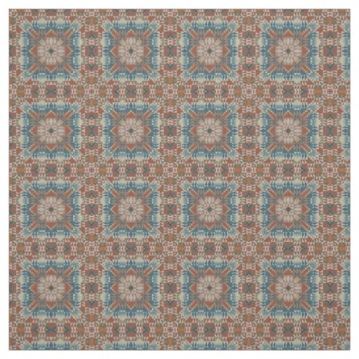 Brown Burnt Orange Taupe Blue Teal Ethnic Look Fabric