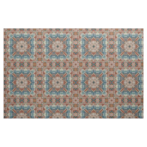 Brown Burnt Orange Taupe Blue Teal Ethnic Look Fabric