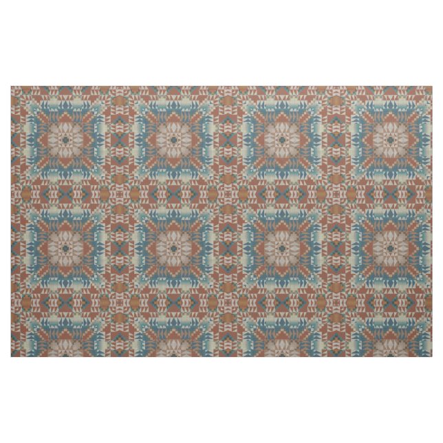 Brown Burnt Orange Taupe Blue Teal Ethnic Look Fabric (Fat Quarter)