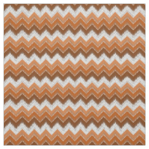 Brown Burnt Orange White Ikat Zigzag Art Pattern Fabric