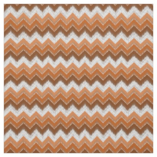 Brown Burnt Orange White Ikat Zigzag Art Pattern Fabric