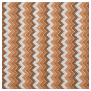 Brown Burnt Orange White Ikat Zigzag Art Pattern Fabric