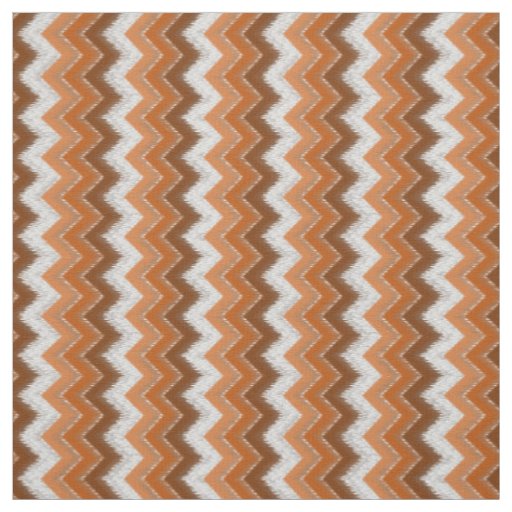 Brown Burnt Orange White Ikat Zigzag Art Pattern Fabric