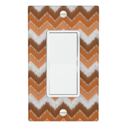 Brown Burnt Orange White Ikat Zigzag Art Pattern Light Switch Cover