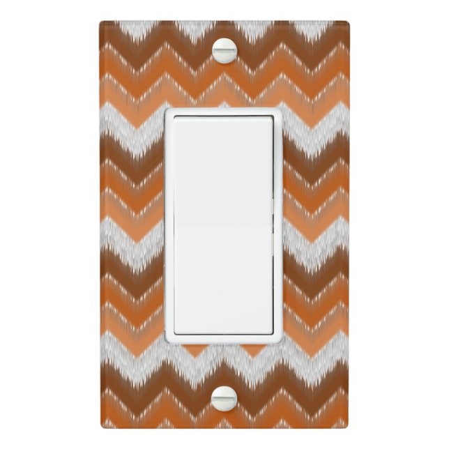 Brown Burnt Orange White Ikat Zigzag Art Pattern Light Switch Cover (In Situ)