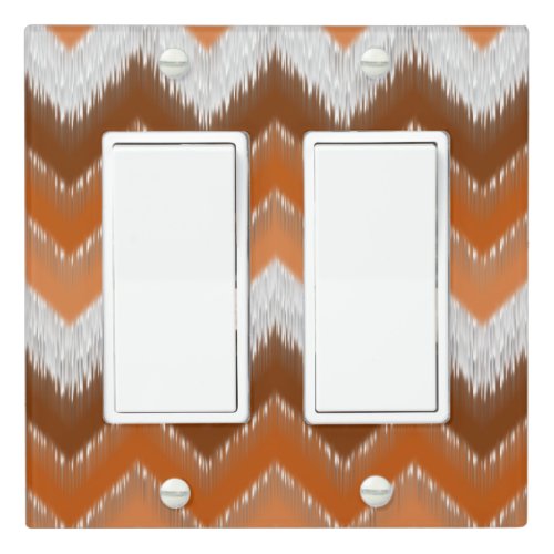 Brown Burnt Orange White Ikat Zigzag Art Pattern Light Switch Cover