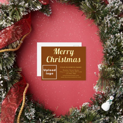 Brown Business Brand on Christmas Foil Holiday Postcard