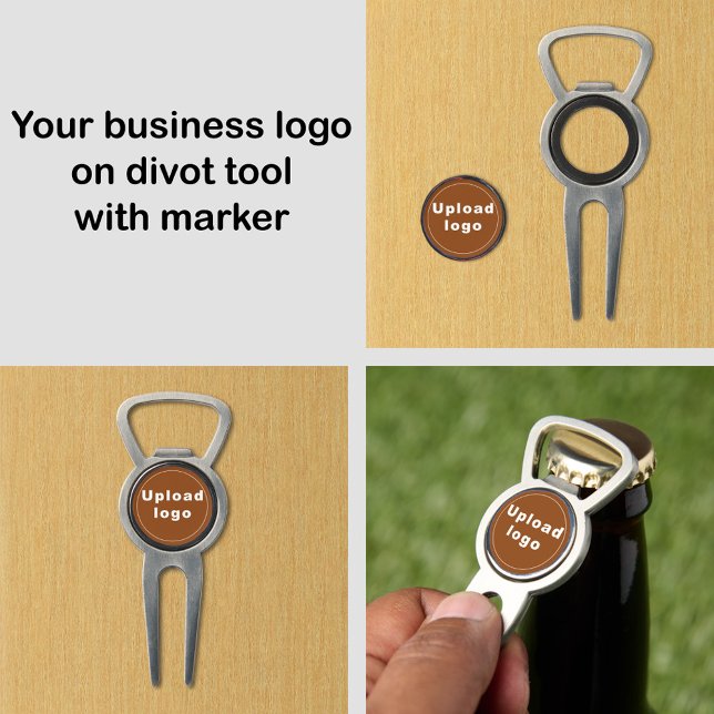 Brown Business Brand on Divot Tool With Marker (Your business logo on brown background on divot tool bottle opener with marker.)