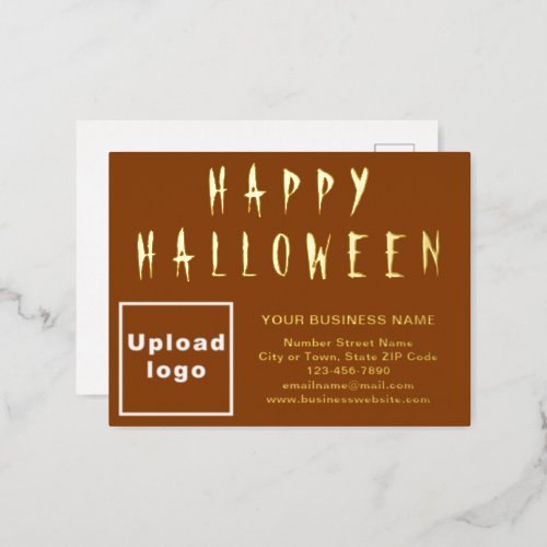 Brown Business Brand on Halloween Foil Holiday Postcard