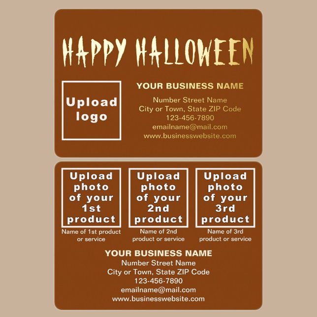 Brown Business Brand on Halloween Rectangle Foil Holiday Card (Brown business brand with products or services on Halloween rectangle foil holiday card.)