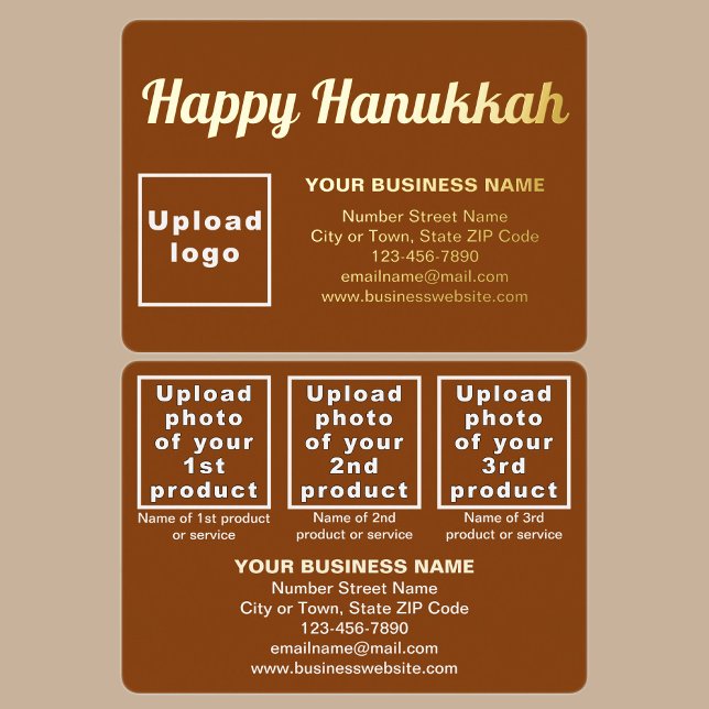 Brown Business Brand on Hanukkah Rectangle Foil Holiday Card (Brown business brand with products or services on Hanukkah rectangle foil holiday card.)