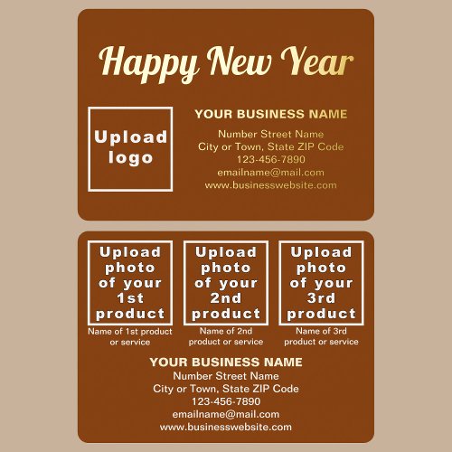 Brown Business Brand on New Year Rectangle Foil Holiday Card