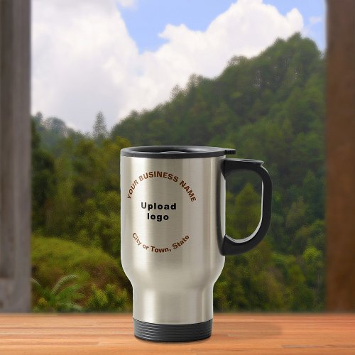 Brown Business Brand Round Texts on Stainless Travel Mug