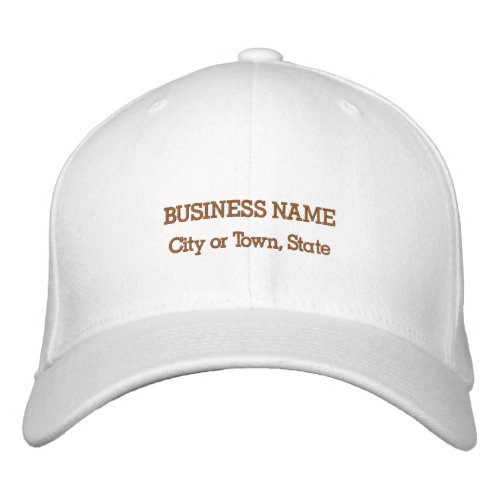 Brown Business Name on Flexible Fit White Embroidered Baseball Cap