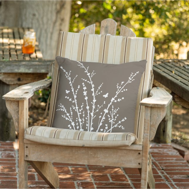 Brown  Butterflies Botanical Branches Modern   Outdoor Pillow (Chair)