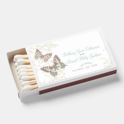 Brown butterflies inked art wedding favor custom matchboxes