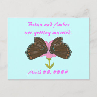 Brown Butterflies on Pink, Save the date postcards