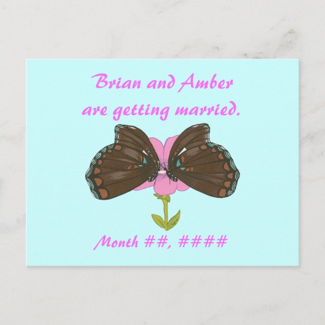 Brown Butterflies on Pink, Save the date postcards (Front)