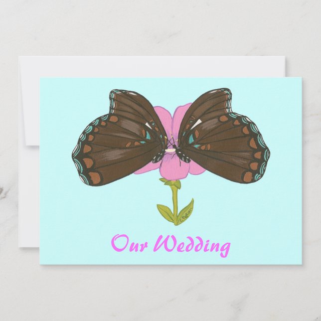Brown Butterflies on Pink,  Wedding Invitations (Front)