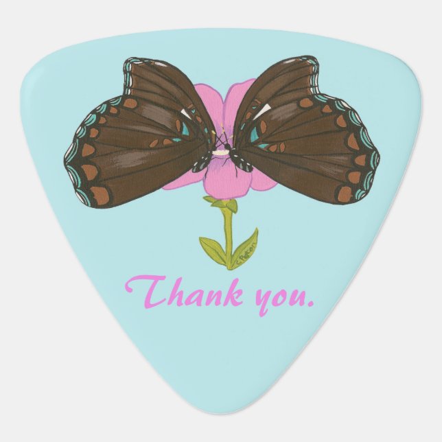 Brown Butterflies Pink Flower Wedding Favors Guitar Pick (Front)