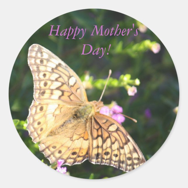 Brown butterfly Mother's Day stickers! Classic Round Sticker (Front)