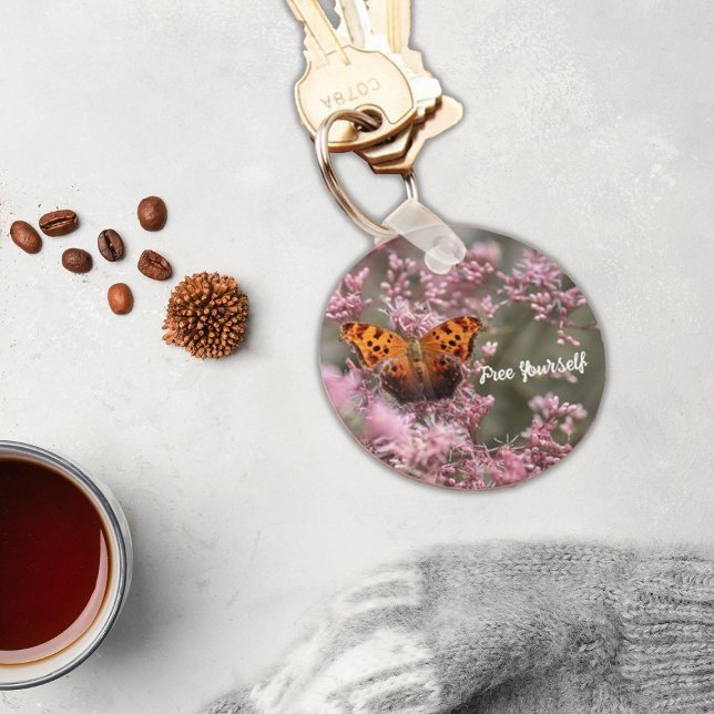 Brown butterfly on pink flower Keychain (Creator Uploaded)