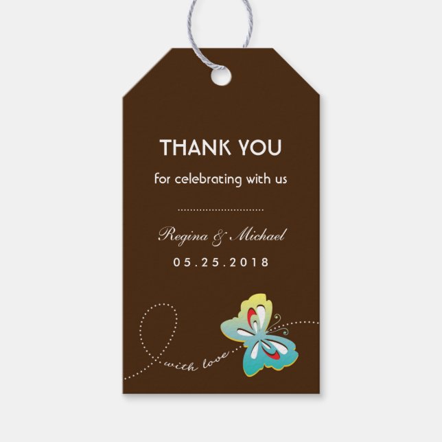Brown Butterfly Wedding Party Favor Gift Tag (Front)